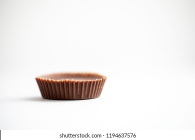 Peanut Butter Cup Shot On A White Background Macro