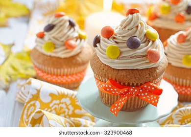 Peanut Butter Cupcakes Decorated For Autumn Fall Holidays