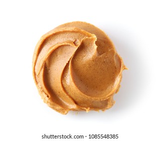 peanut butter isolated on white background, top view