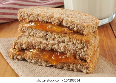 Peanut Butter And Jam Sandwich On Organic Whole Grain Bread