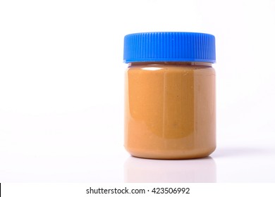 peanut butter in jar with space for text isolated on white background