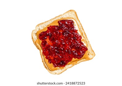 Peanut butter and jelly on white bread toasts. Isolated on white background. Top view - Powered by Shutterstock