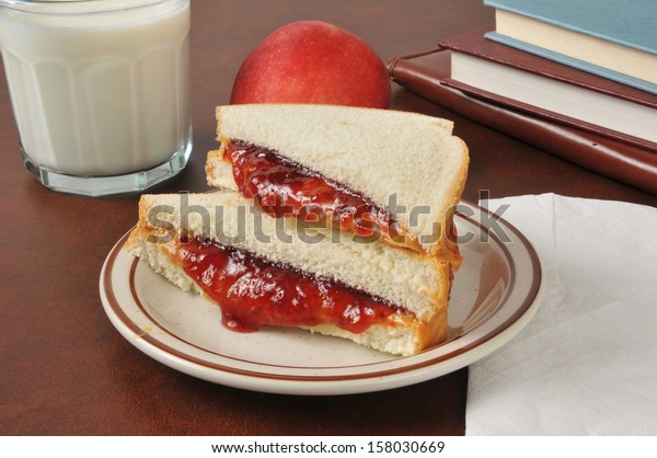 Peanut Butter Jelly Sandwich Apple Glass Food And Drink Stock Image