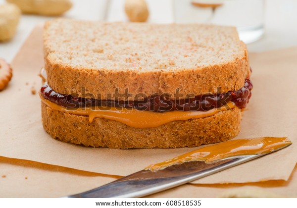 Peanut Butter Jelly Sandwich Closeup Whole Stock Photo Edit Now