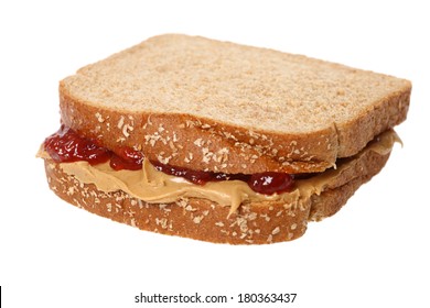 Peanut Butter And Jelly Sandwich, Cutout On White Background