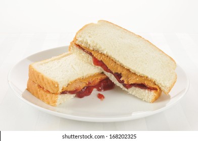 A peanut butter and jelly sandwich on a high key setting