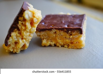 Peanut Butter Rice Crisp Bar Cookie Covered With Chocolate