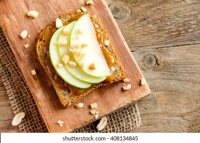 Peanut Butter Sandwich With Apple For Breakfast