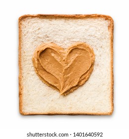 Peanut Butter Spread In A Heart Shape On A Piece Of Toast, Top View