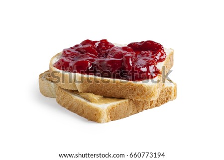 Peanut butter and strawberry jam; isolated on white