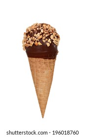 Peanut And Chocolate Ice Cream In Sugar Cone