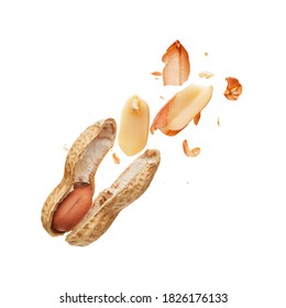 Peanut Crushed Into Pieces Over White Background