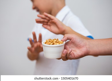 Peanut Food Allergy Concept. Great Concept Of Allergy And Skin Diseases. Nut Allergies. No Peanuts. Food Allergy Symptoms, Irritation