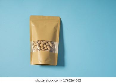 Peanut Snack On A Blank Standing Pouch Mockup With Transparent Window
