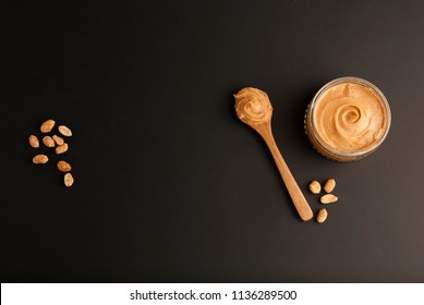 Peanuts and Fresh Peanut Butter Isoalted Black Background Protein Super Food Snack