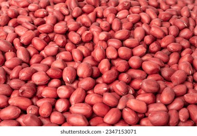 Peanuts Texture Background, Roasted Arachis Nuts Pattern, Pea Nut Mockup, Whole Groundnuts Banner, Red Peanut Top View with Copy Space