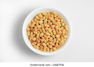 Peanuts In White Bowl Overhead Shot