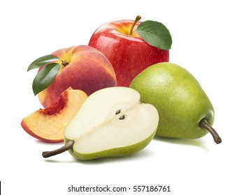 Pear apple peach piece isolated on white background as package design element