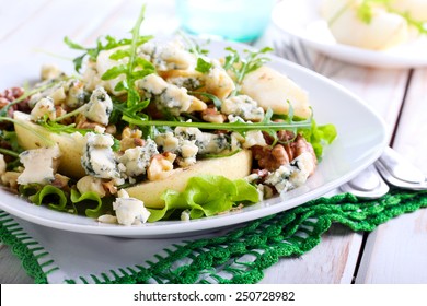 Pear, Blue Cheese And Nut Salad On Plate