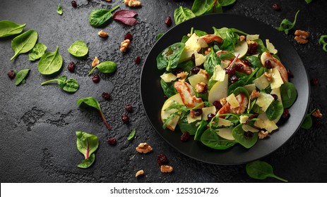 Pear, Chicken Salad With Cheddar Cheese, Cranberry And Walnuts. Healthy Food