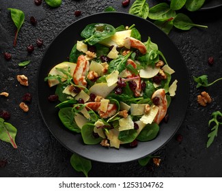 Pear, Chicken Salad With Cheddar Cheese, Cranberry And Walnuts. Healthy Food