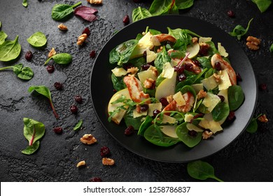 Pear, Chicken Salad With Cheddar Cheese, Cranberry And Walnuts. Healthy Food