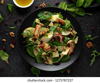 Pear, Chicken Salad With Cheddar Cheese, Cranberry And Walnuts. Healthy Food