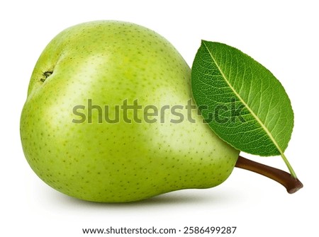 Pear clipping path. Pear isolated on white background. Pear and leaf
