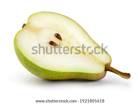 Pear half isolated. Pear slice on white background. With clipping path. Full depth of field. 