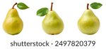 Pear isolated. Green pear with leaf on white background. With clipping path. Full depth of field.