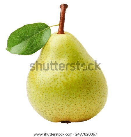 Pear isolated. Green pear with leaf on white background. With clipping path. Full depth of field.