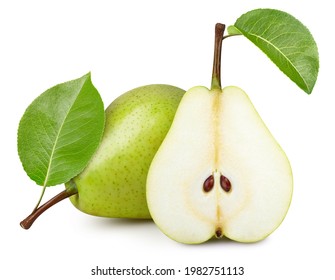 Pear isolated on white background. Pear and half pear on white background. Pear with clipping path - Shutterstock ID 1982751113