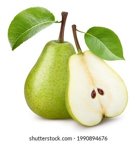 Pear isolated on white background. Pear and half pear on white background. Pear with clipping path - Shutterstock ID 1990894676