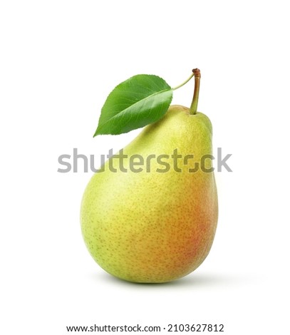 Pear with leaf isolated on white background.