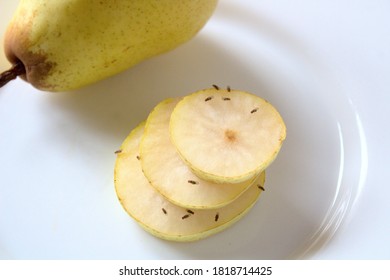 Pear With Many Fruit Flies