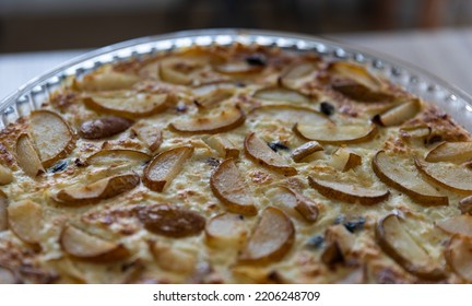 Pear And Raisin Pie On A Glass Dish