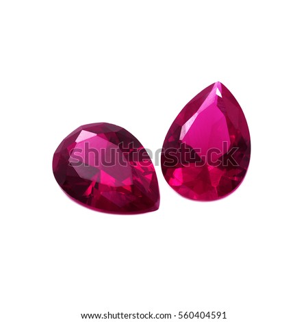 Pear Shape Diamond Cut  Rubies on a White Background