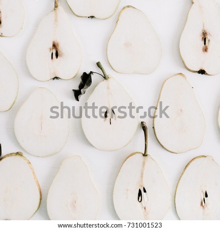 Pear slices pattern. Flat lay, top view minimal texture.