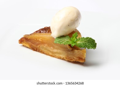 Pear Tarte Tatin With Ice Cream On The Plate.