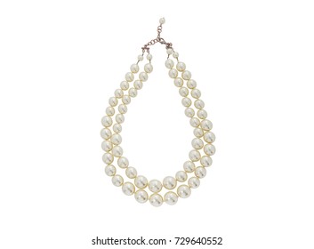 Pearl Beaded Double Necklace Isolated On White Background