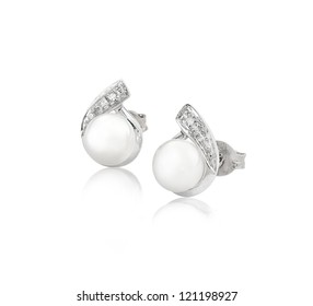 Pearl Earring On Silver Golden Body Shape The Most Luxurious Gift An Image Isolated On White