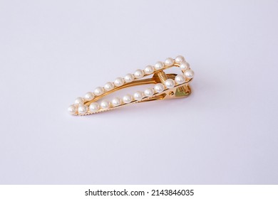 Pearl Hair Clip Beauty Trendy Accessories On White Background Isolation