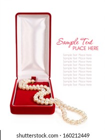 Pearl Necklace In Gift Box Isolated On White