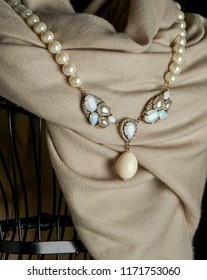 Pearl Necklace Hanging On A Fake Model