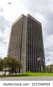 Pearl River, NY / United States - Sept 24, 2019 - Vertical Image Of Blue Hill Plaza Office Complex