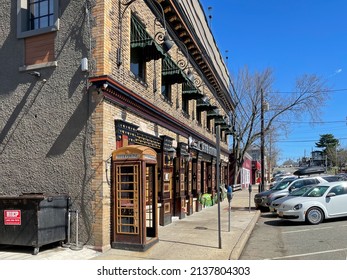 Pearl River, NY - USA - Mar. 21, 2022: Landscape View Of The Iconic Pearl River Saloon. Local Bar And Grill In Downtown Pearl River On Central Avenue.