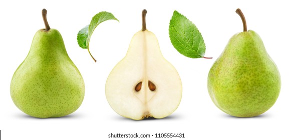 pears collection with leaf isolated - Shutterstock ID 1105554431