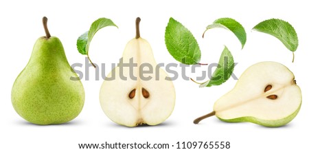 pears collection with leaf isolated