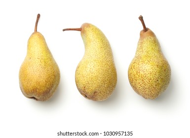 Pears Isolated On White Background. Abate Fetel Pear. Top View