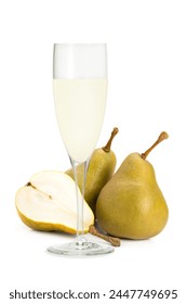 Pears and pear juice on a white background